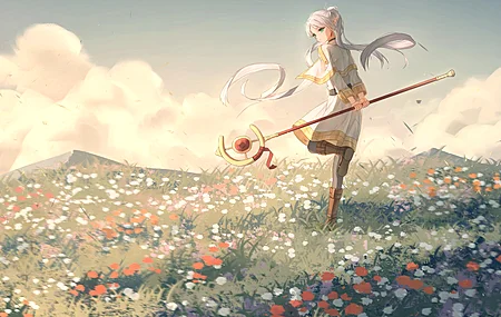 魔法杖 草地 小花 电脑壁纸 4K壁纸