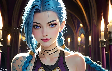 金(英雄联盟) 稳定扩散 AI艺术 双尾 肖像 蜡烛 电脑壁纸 4K壁纸