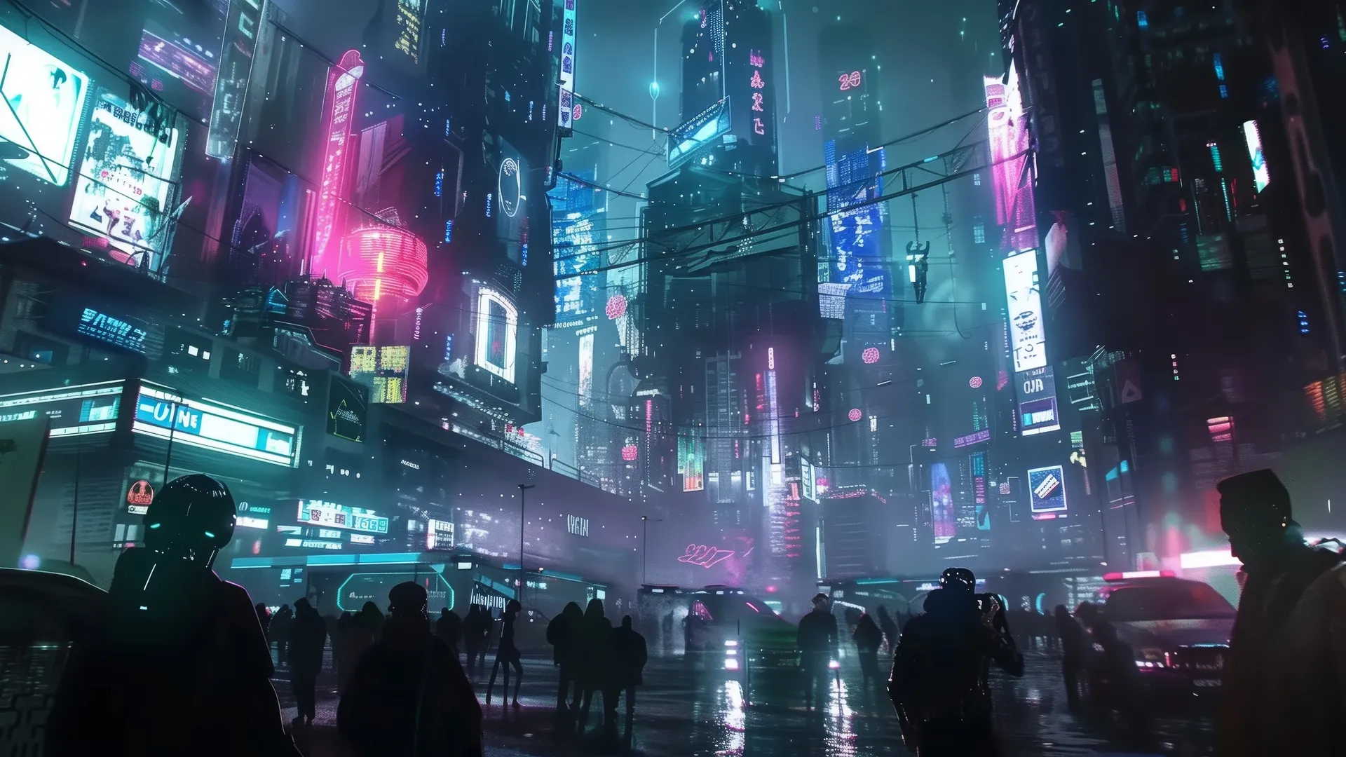 AI艺术 赛伯朋克 城市景观 霓虹灯 电脑壁纸 4K壁纸