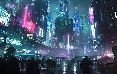 AI艺术 赛伯朋克 城市景观 霓虹灯 电脑壁纸 4K壁纸