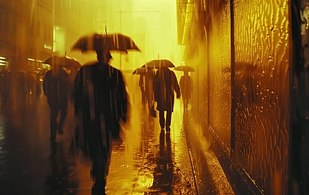 外套 AI艺术 雨伞 黄色 雨 电脑壁纸 4K壁纸