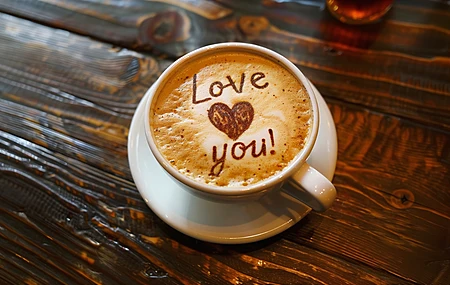 AI艺术 拿铁 咖啡 心 爱 乐观 电脑壁纸 4K壁纸