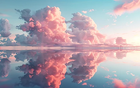 反射 云 粉色 粉色 蓝色 电脑壁纸 4K壁纸