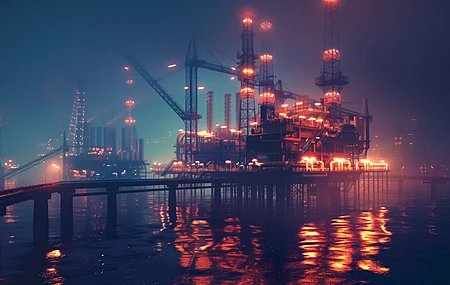 石油钻井平台 夜间 电脑壁纸 4K壁纸