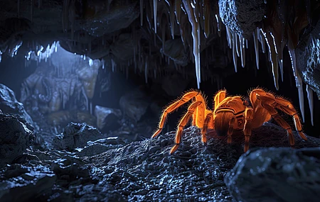橙色 蓝色 蜘蛛 洞穴 钟石 电脑壁纸 4K壁纸