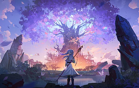 自然 蝴蝶 无表情 无表情 无伴奏 树木 云 尖耳朵 天空 花朵 岩石 电脑壁纸 4K壁纸