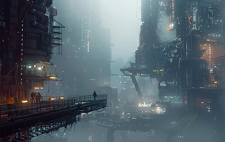 人工智能艺术 插图 赛博朋克 科幻小说 塔 城市 城市景观 薄雾 电脑壁纸 4K壁纸