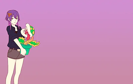 短发 紫色头发 渐变头发 食人鱼植物 电子游戏人物 电脑壁纸 4K壁纸