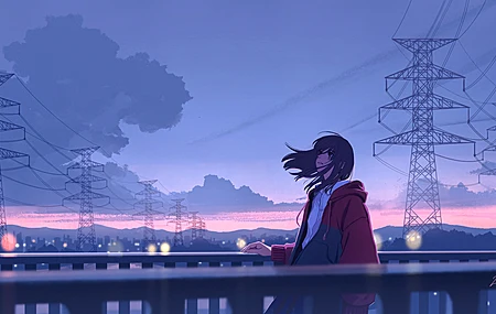 数字艺术 艺术品 电力线 日落 电脑壁纸 4K壁纸