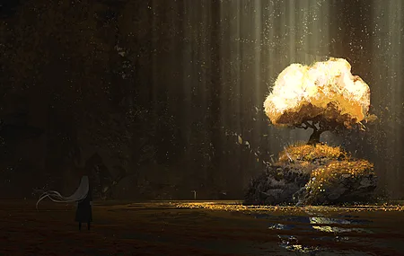 数字艺术 艺术品 森林 树木 巨石 电脑壁纸 4K壁纸