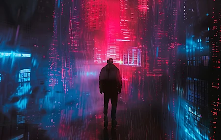 人工智能艺术 赛博朋克 赛博空间 抽象 插图 反乌托邦 剪影 霓虹灯 电脑壁纸 4K壁纸