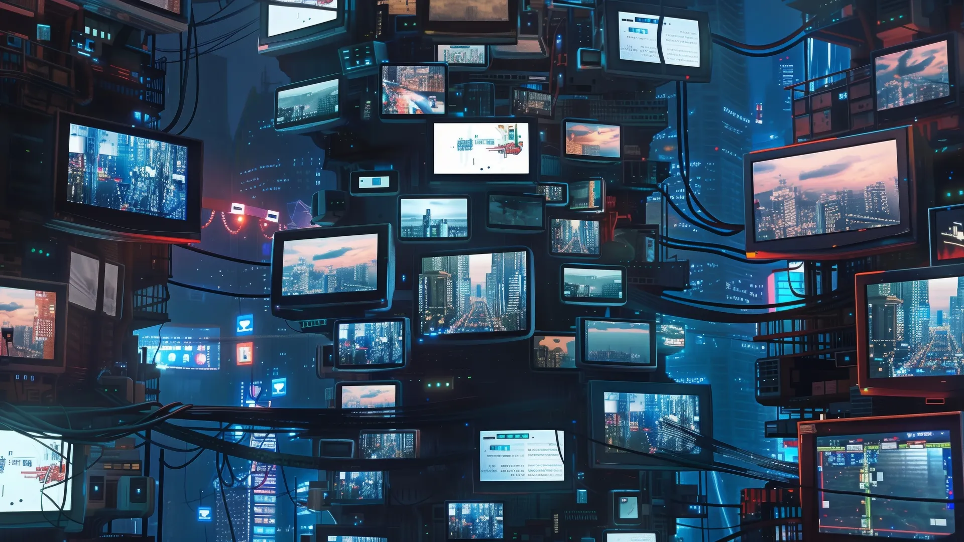 人工智能艺术 城市 屏幕 电线 电视   电脑壁纸 4K壁纸