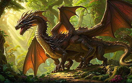 龙 森林 中世纪 人工智能艺术  电脑壁纸 4K壁纸