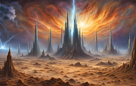 城市 景观 闪电 火灾 数字艺术 风暴 人工智能艺术 电脑壁纸 4K壁纸