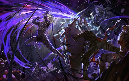 亚瑟·莱温 战斗 紫色火焰 剑客 盾牌 电脑壁纸 4K壁纸