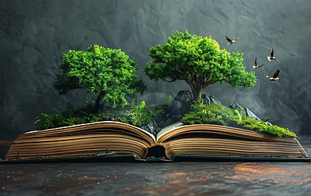 人工智能艺术 树木 书籍 鸟类 插图    电脑壁纸 4K壁纸