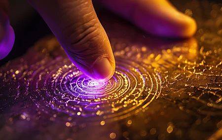 手指 人工智能艺术 发光 黄金 紫色 魔法 符号  电脑壁纸 4K壁纸