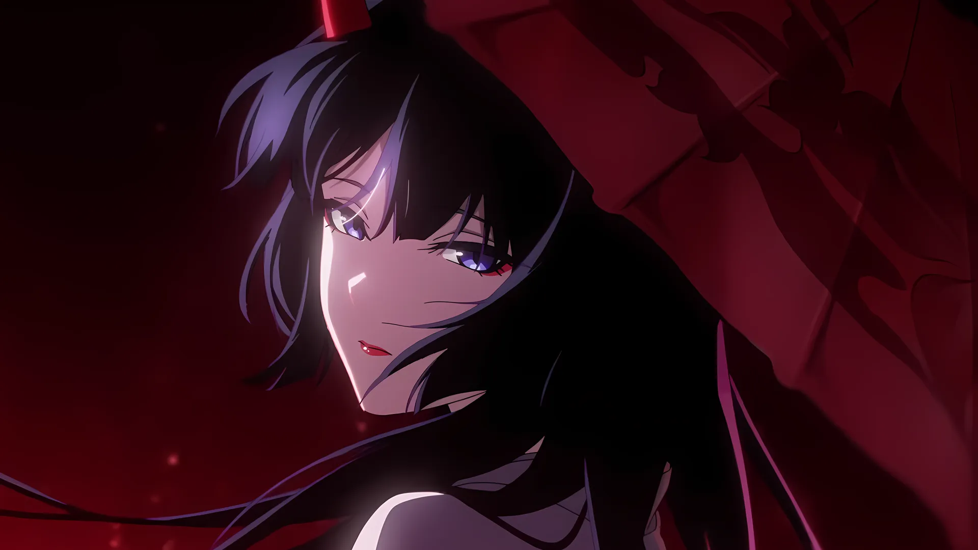 红色唇膏 动漫女孩 纸伞 紫色眼睛  电脑壁纸 4K壁纸