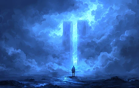 AI艺术 插图 列 蓝色 烟雾 塔 电脑壁纸 4K壁纸