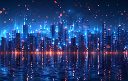 人工智能艺术 插图 天际线 水 发光 蓝色 电脑壁纸 4K壁纸