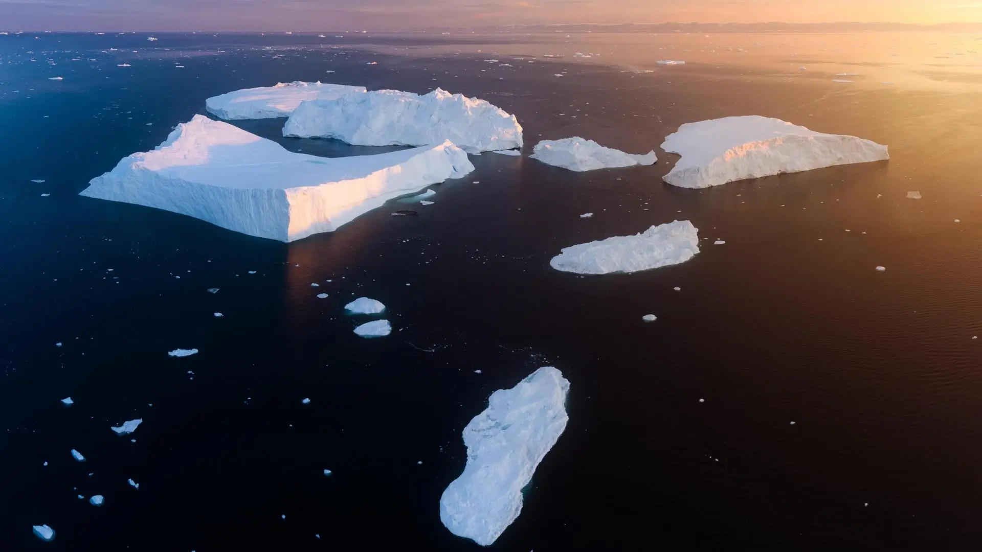 冰山 冰 海 自然 景观 鸟瞰图 日落 电脑壁纸 4K壁纸