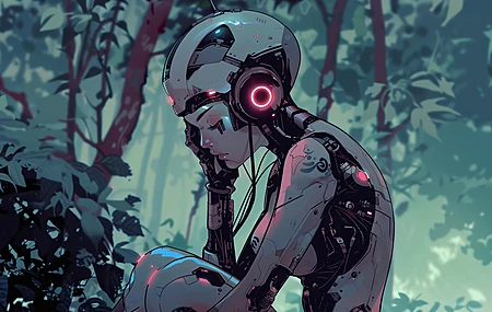 妇女 人工智能艺术 插图 机器人 悲伤  电脑壁纸 4K壁纸
