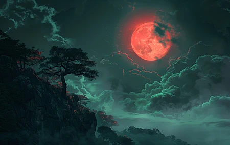 人工智能艺术 插图 红月亮 云  电脑壁纸 4K壁纸