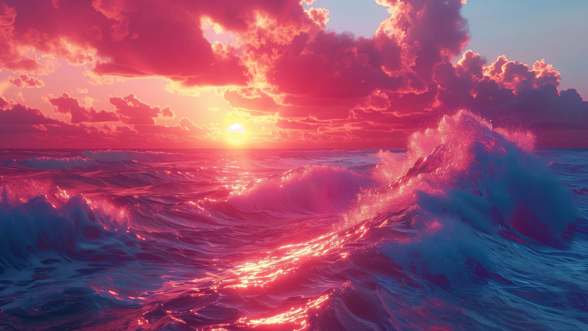 AI艺术 云 日落 海浪 大海 五颜六色  电脑壁纸 4K壁纸