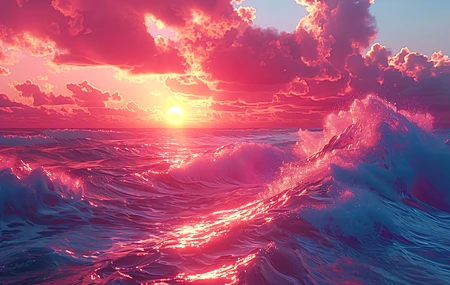 AI艺术 云 日落 海浪 大海 五颜六色  电脑壁纸 4K壁纸