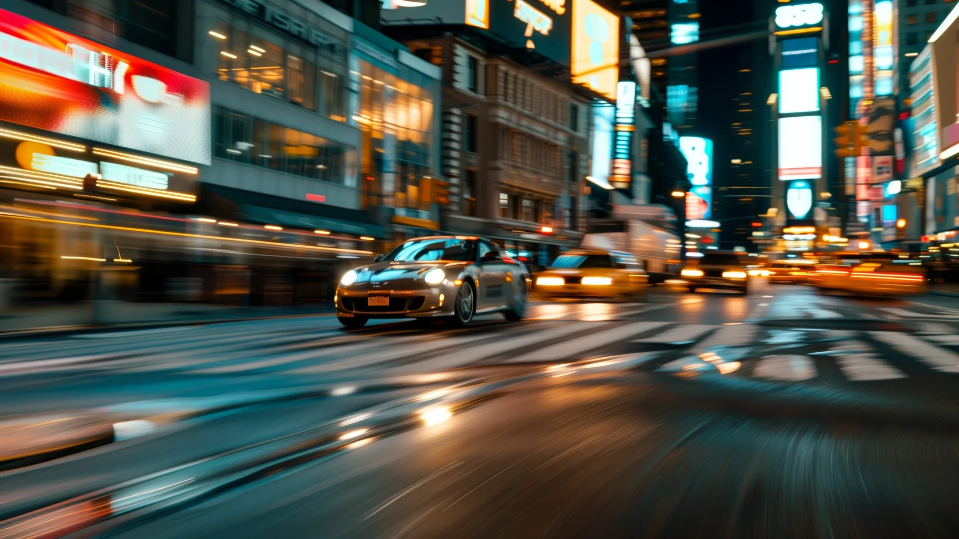 AI艺术 跑车 城市 驾驶 夜  电脑壁纸 4K壁纸
