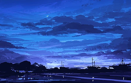 优雅 动画 天空 云 月亮 树 艺术品 电脑壁纸 4K壁纸