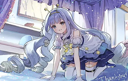 蓝头发 公主裙 动漫女孩 电脑壁纸 4K壁纸