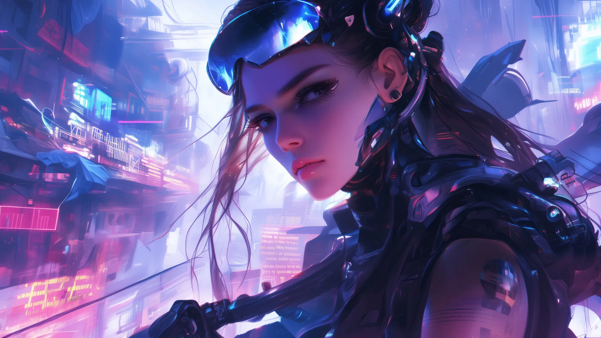 女性 人工智能艺术 赛博朋克 霓虹灯 城市 遮阳板   电脑壁纸 4K壁纸