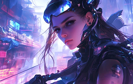 女性 人工智能艺术 赛博朋克 霓虹灯 城市 遮阳板   电脑壁纸 4K壁纸