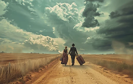 夫妇 步行 人工智能艺术 路 云 天空 电脑壁纸 4K壁纸