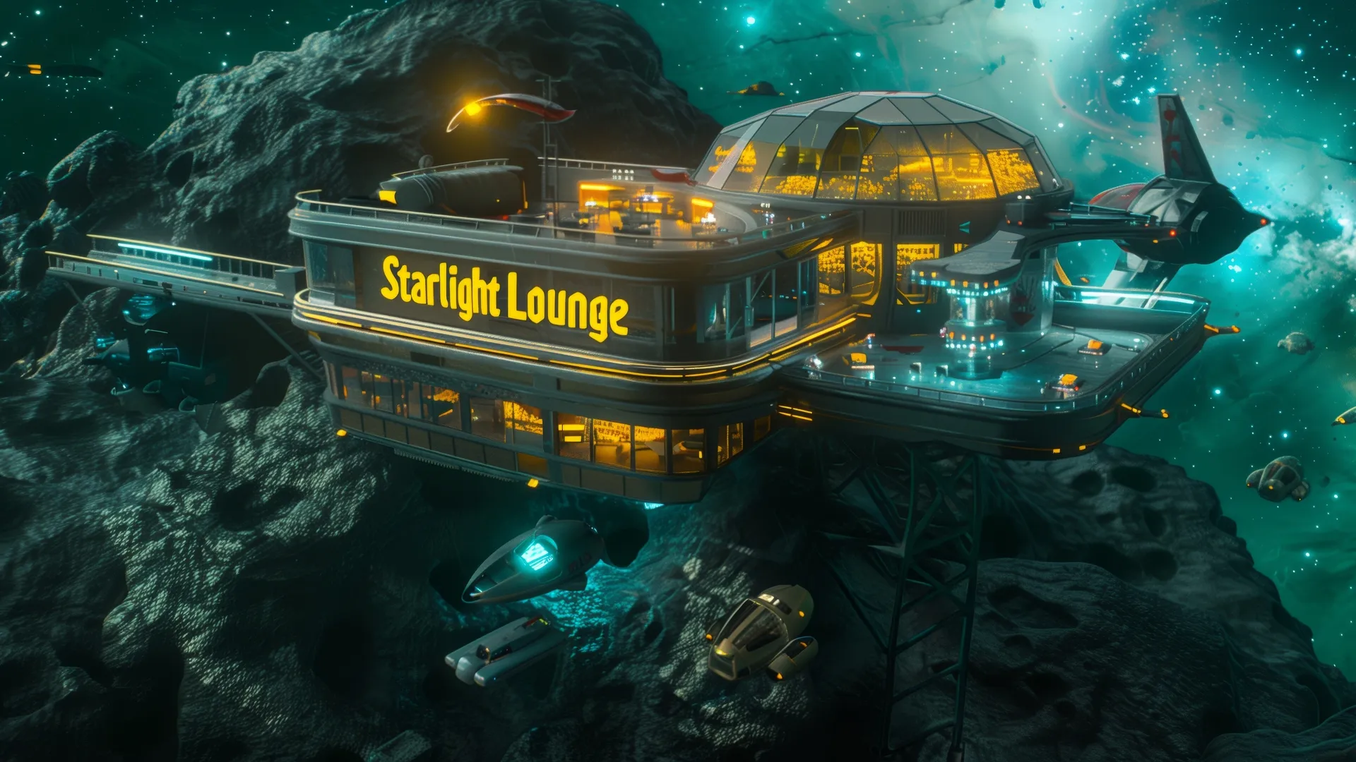 人工智能艺术 科幻小说 夜总会 太空 小行星 电脑壁纸 4K壁纸