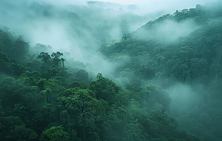 雨林 薄雾 无人机照片 鸟瞰 绿色  电脑壁纸 4K壁纸