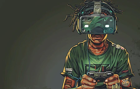 游戏玩家 辫子 插图 VR耳机 虚拟现实耳机 控制器 视频游戏 电脑壁纸 4K壁纸