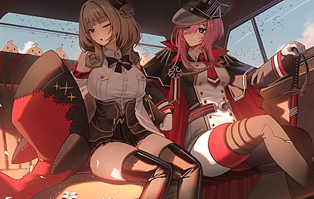 妇女 动漫女孩 军装 风格化军装 尖顶帽 军帽 大腿高靴 斗篷 领带 手套 电脑壁纸 4K壁纸