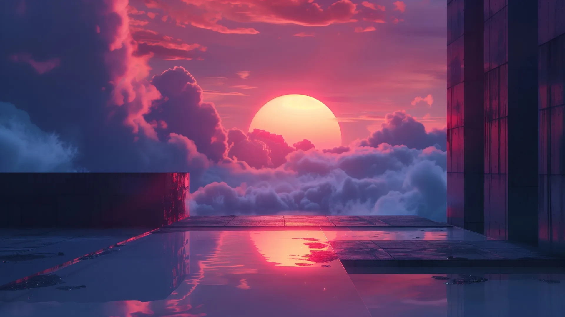 人工智能艺术 插图 霓虹灯 云 日落 电脑壁纸 4K壁纸