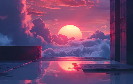 人工智能艺术 插图 霓虹灯 云 日落 电脑壁纸 4K壁纸