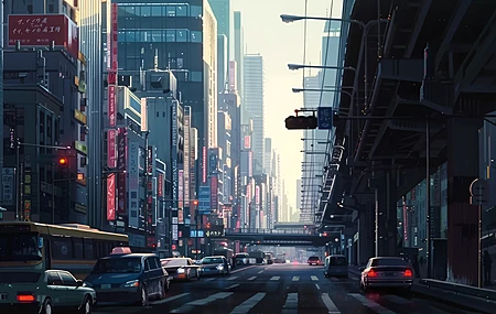 AI艺术 插图 城市 街道  电脑壁纸 4K壁纸