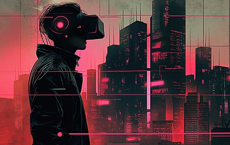 城市 赛博朋克 天际线 VR耳机 虚拟现实耳机 电脑壁纸 4K壁纸