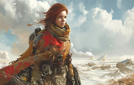 妇女 红发 人工智能艺术 后启示录 插图 云 电脑壁纸 4K壁纸