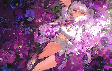 动漫 连衣裙 花 动漫女孩 双尾 电脑壁纸 4K壁纸