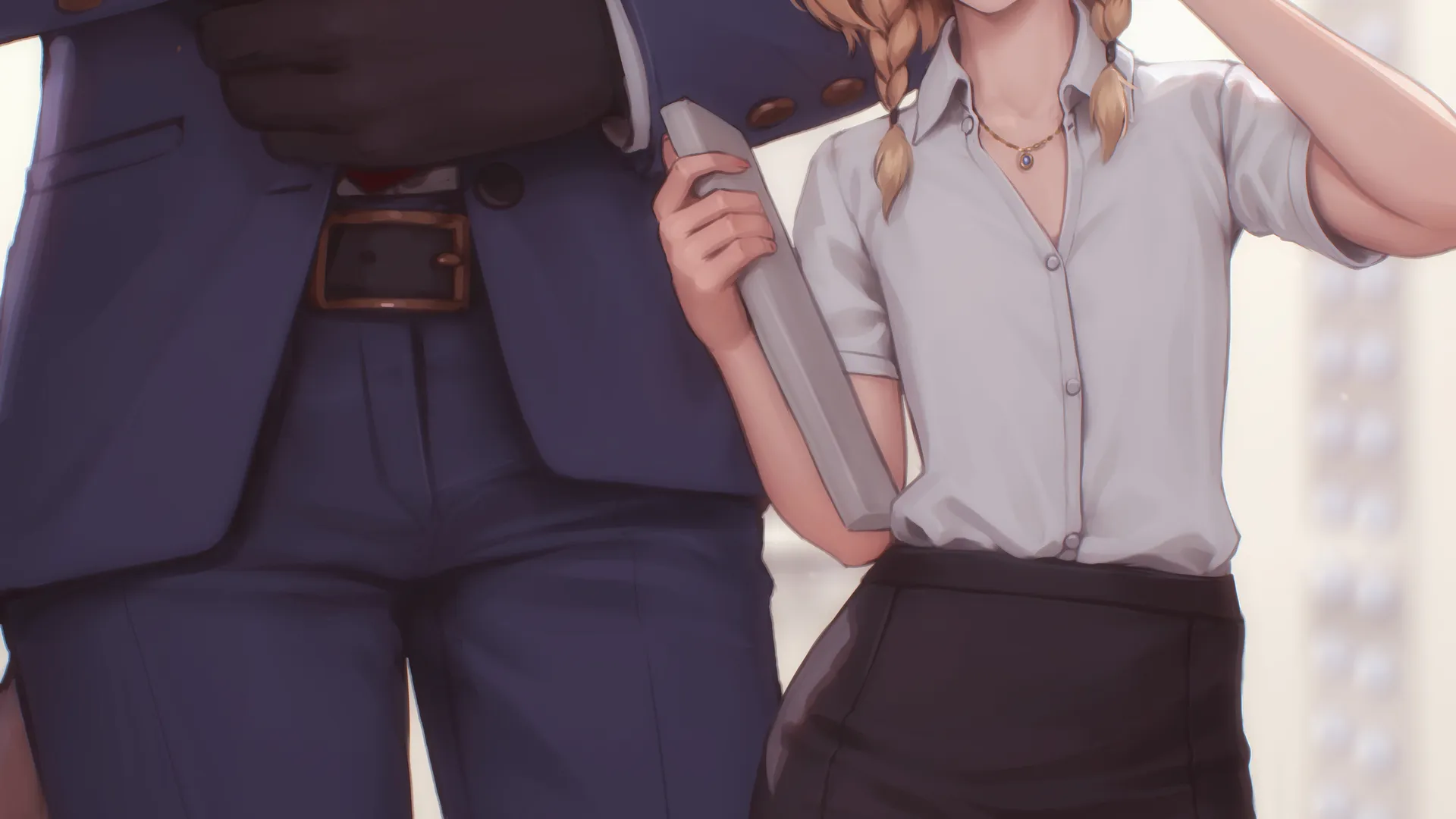 原创人物 幻想女孩 办公室女孩 动物耳朵 办公室 长袜 手机壁纸 4K壁纸