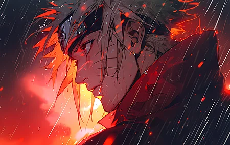 AI艺术 红色 火影忍者 雨 电脑壁纸 4K壁纸