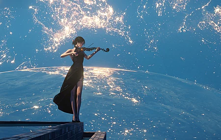 数字艺术 小提琴 空间 宽屏  电脑贴纸 8 K贴纸