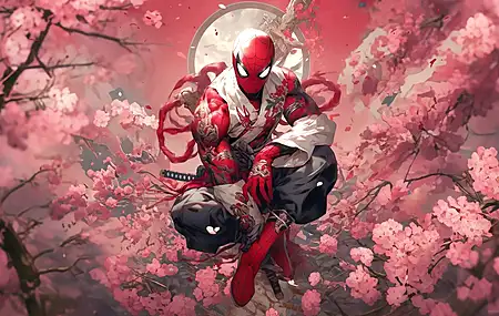 艺术品 蜘蛛侠 漫威漫画 樱花  电脑壁纸 4K壁纸