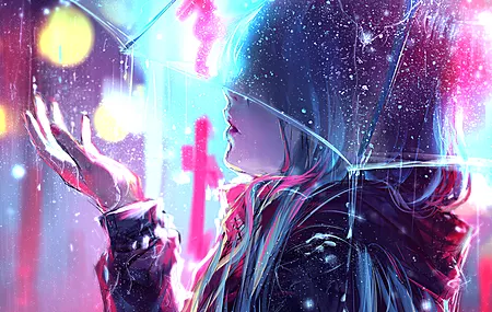 动漫女孩 透明雨伞 下雨 雨水 电脑壁纸 4K壁纸